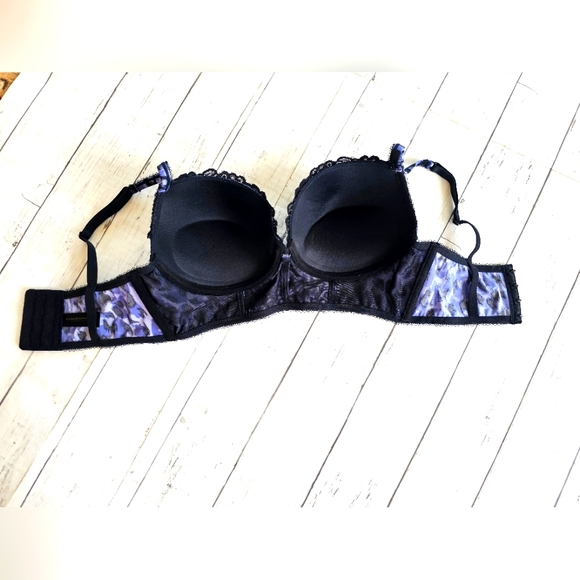 Kardashian Intimates Snow Leopard Mahalia Bustier Lingerie Set Purple Black Lace - Picture 7 of 16